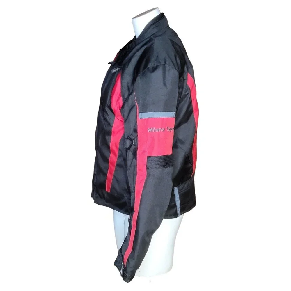 Milano Sport Mens Motorcycle Jacket Med Black Red Padded Detachable Liner - Picture 6 of 16